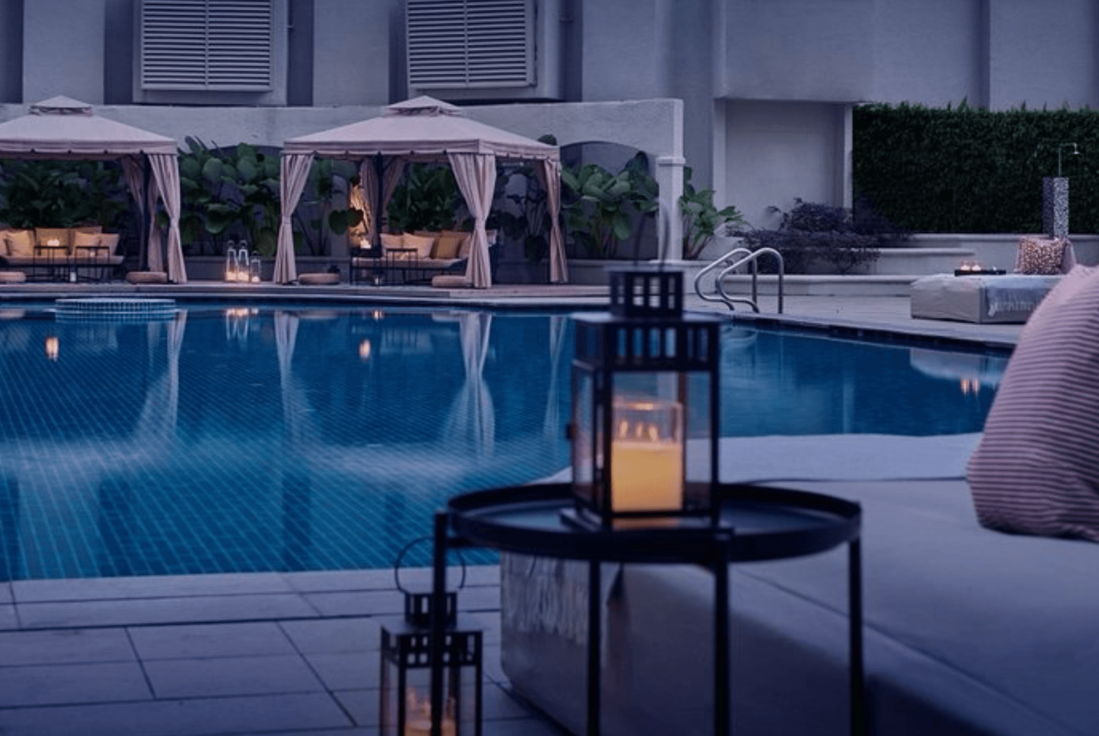 Bel-Aire cabanas after dark