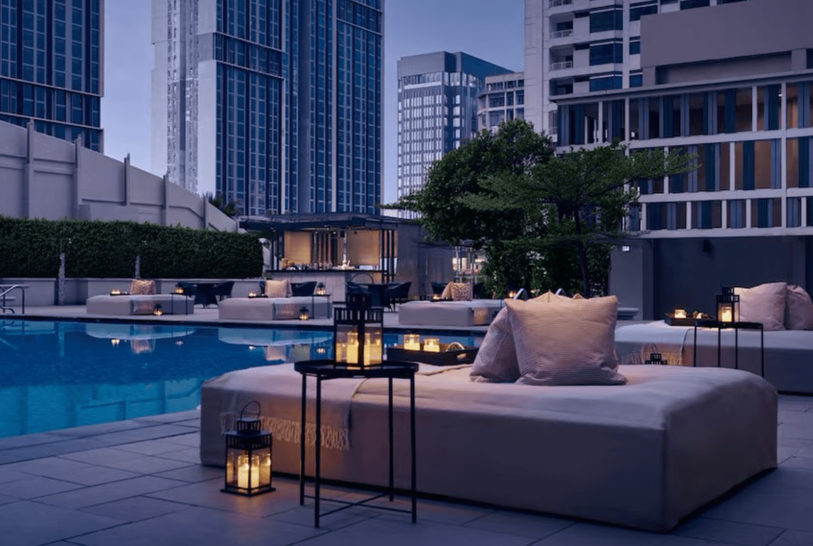 Bel-Aire — pool deck at dusk, Level 6, JW Marriott Kuala Lumpur